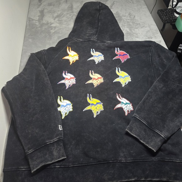 New Era Minnesota Vikings Acid Wash Hoodie Multicolor Logos NFL Pullover XL NWT - Picture 2 of 8